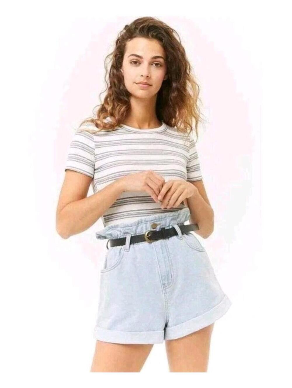Forever 21 High Rise Paper Bag Jean Shorts Size S Streach Cotton 80%
